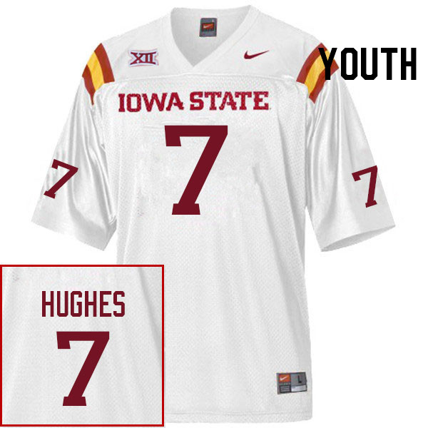 Youth #7 Tanner Hughes Iowa State Cyclones College Football Jerseys Stitched Sale-White - Click Image to Close